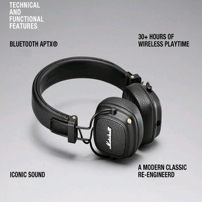Marshall Major III Wireless Bluetooth Headphones with Deep Bass, Active Noise Cancelling, Foldable Over-Ear Wireless Headphones with Microphone