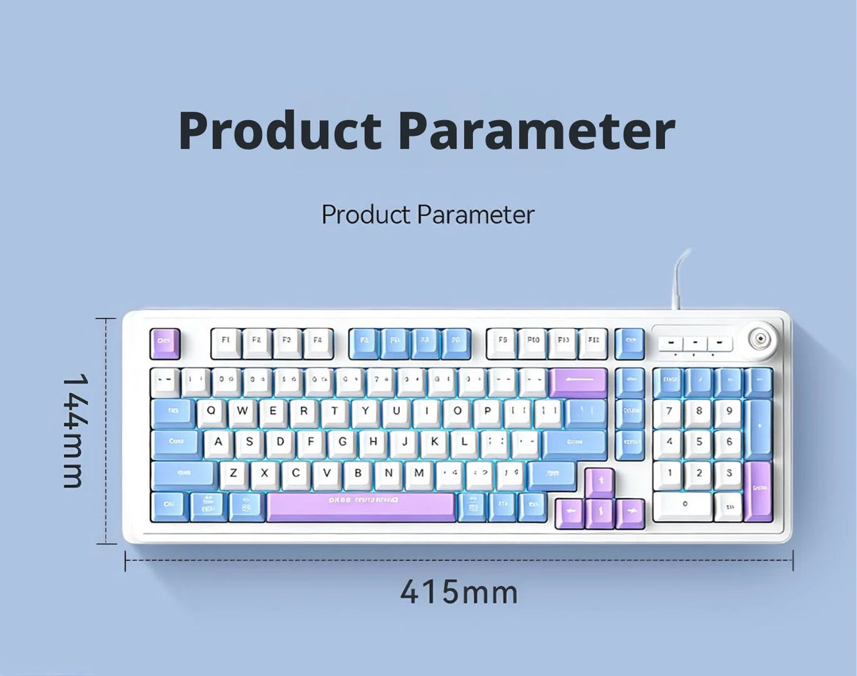 Kablet gaming-tastatur med mekanisk tastfølelse og drejeknap samt trefarvet blandet baggrundsbelysning til PC, stationær computer og bærbar computer – tilbehør