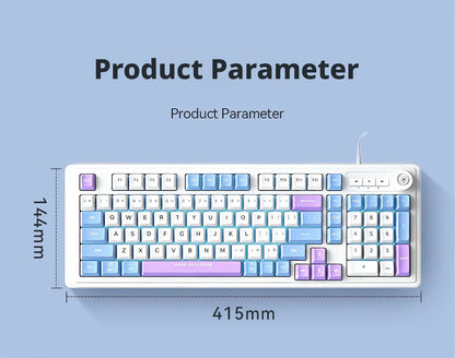 Kablet gaming-tastatur med mekanisk tastfølelse og drejeknap samt trefarvet blandet baggrundsbelysning til PC, stationær computer og bærbar computer – tilbehør