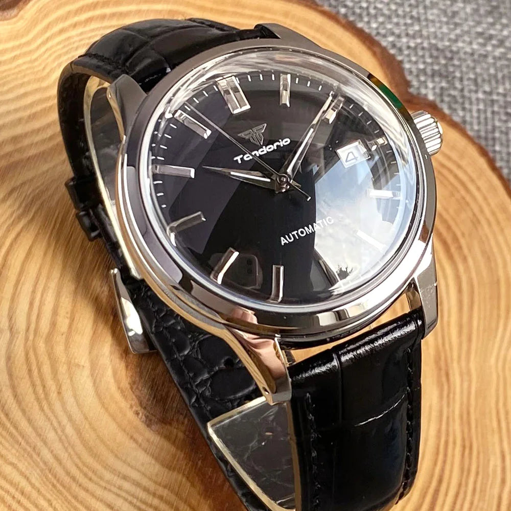 Tandorio 40mm Japanese NH35 Automatic 200M Diving Watch Men Beige Dial Bubble Sapphire Polished Case Glass Back Screw Crown