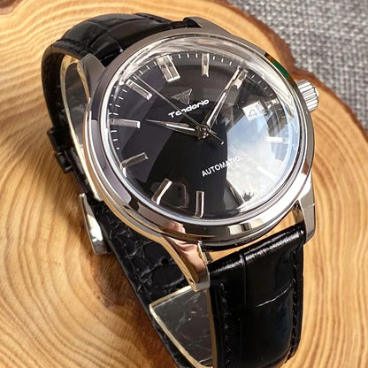 Tandorio 40mm Japanese NH35 Automatic 200M Diving Watch Men Beige Dial Bubble Sapphire Polished Case Glass Back Screw Crown