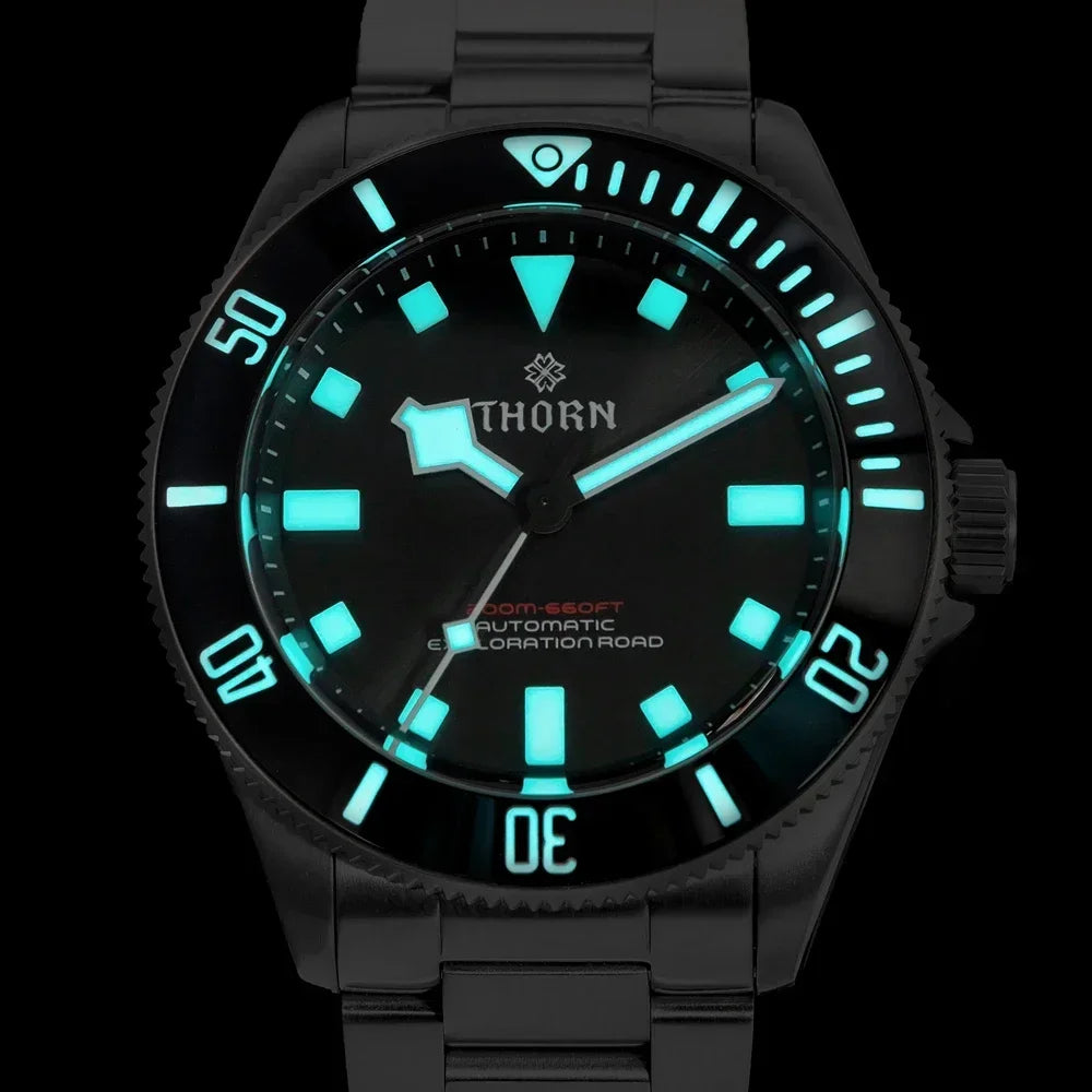 THORN 39mm Titanium Watch Men Homage Vintage PT5000 Movement Automatic Sapphire Crystal C3 Super Luminous 200M Waterproof Watch