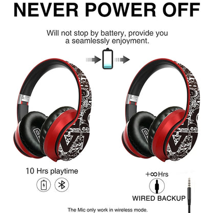 Wireless Bluetooth 5.0 Headphones Over Ear Headest Graffiti Design Foldable Headphone with Mic Hi-Fi Stereo For phone pc laptop