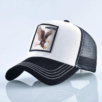 Gorras de camionero de moda con parche bordado de cabra. Gorra de béisbol Snapback «Four Seasons» para hombre y mujer, con visera ajustable.
