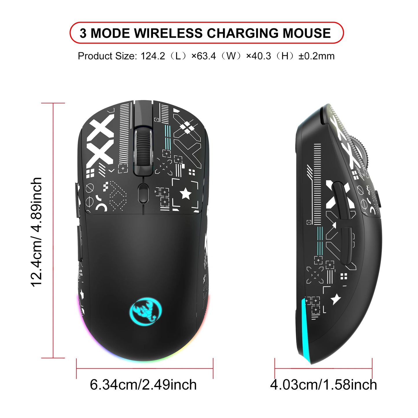 RGB Wireless Gaming Mouse with Charging Dock, 3-Mode Bluetooth & 2.4G Rechargeable Silent Gaming Mouse for PC, Laptop & Mac