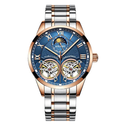 AILANG Double Tourbillon Design Business Men Mechanical Watch Fashion Leather Moon Phase Automatic Watches for Mens Reloj Hombre