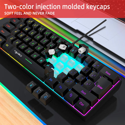 60% RGB Backlit Gaming Keyboard, Compact 61-Key Mini Wired Office Keyboard with Ergonomic Design, USB Connectivity Sleek