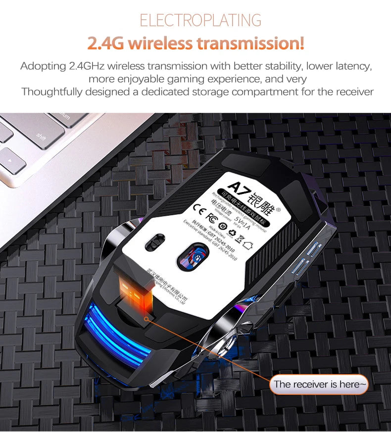UTHAI A7 Rechargeable Wireless Bluetooth Mouse, Silent Ergonomic Wireless Mouse with RGB Light, 2.4GHz Gaming & Office Mouse