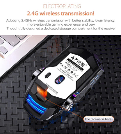 UTHAI A7 Rechargeable Wireless Bluetooth Mouse, Silent Ergonomic Wireless Mouse with RGB Light, 2.4GHz Gaming & Office Mouse