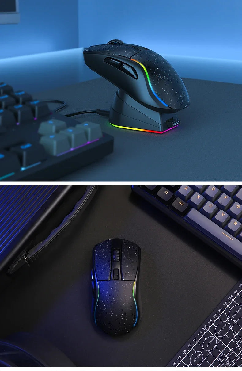 DAREU A950 Tri-Mode Wireless Gaming Mouse with Charging Dock, Bluetooth, 2.4G & Wired RGB Gaming Mouse, 12000 DPI Ergonomic Gaming Mouse for PC & Laptop