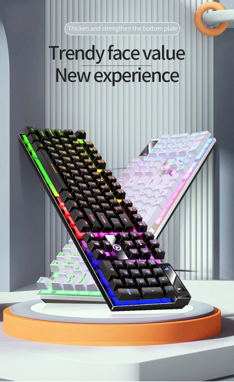 YINDIAO Wired USB Gaming Keyboard with Backlight, 104-Key Ergonomic Gaming Keyboard for PC, Laptop & Desktop, RGB Gamer Keyboard for Office & Gaming