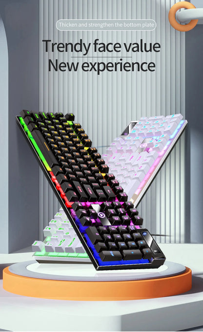 YINDIAO Wired USB Gaming Keyboard with Backlight, 104-Key Ergonomic Gaming Keyboard for PC, Laptop & Desktop, RGB Gamer Keyboard for Office & Gaming
