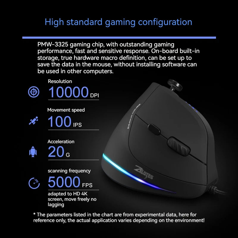 ZELOTES C-18 vertikalni miš s 11 tipki, optički miš s RGB joystickom, programabilni laserski gaming miš za PC računalo i gamere