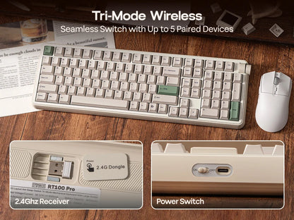 EPOMAKER RT100 PRO 100% ANSI US Layout Gasket Wired/Bluetooth/2.4Ghz Wireless Mechanical Keyboard 1.54” Screen & Volume Knob