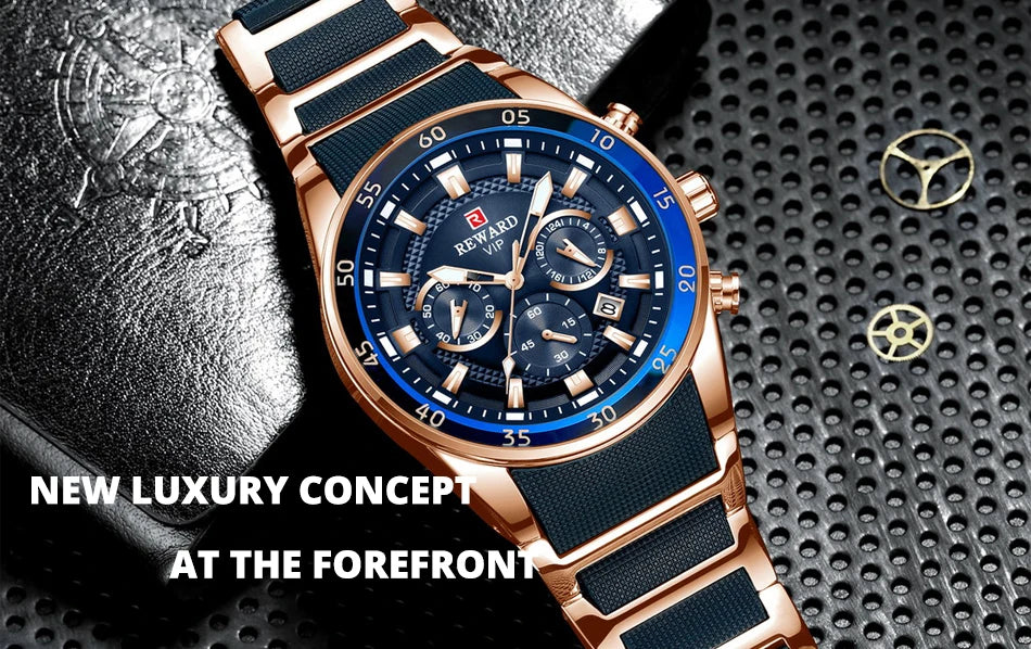 REWARD Men's Watches 81011M Sports Silicone Quartz Men's Watch Waterproof Calendar Chronograph Luminous Watches Men