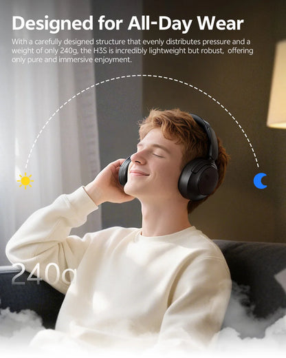 QCY H3S -56dB ANC adaptativa Auriculares Bluetooth 6.0 circumaurales – Auriculares inalámbricos Hi-Res LDAC, batería de 102H, sonido espacial con doble transductor