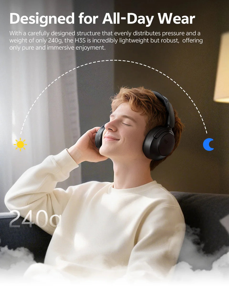 QCY H3S ANC Over-Ear Headphones Bluetooth 6.0 – Hi-Res LDAC Spatial Audio, -56dB Adaptive Noise Cancelling Wireless Headset