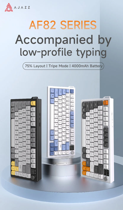 AJAZZ AF82 Low-Profile Electrostatic Keyboard Tri-Mode Wireless 75% Mechanical Gaming Keyboard with Display Screen, Hot-Swappable, 4000mAh Battery