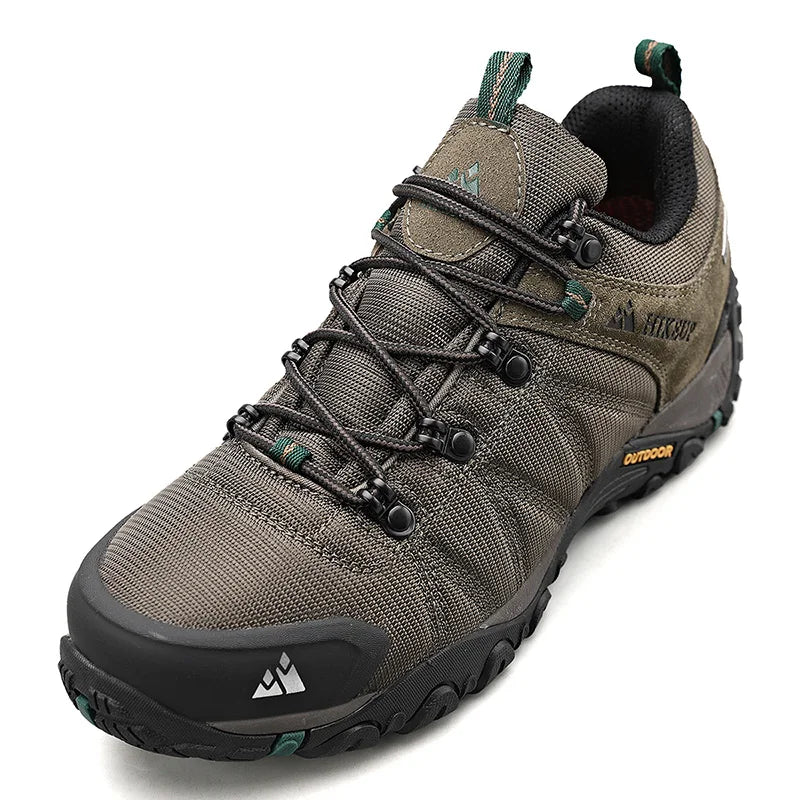 HIKEUP Four-Season Men's Hiking Shoes Outdoor Sports Genuine Leather Wear-Resistant Climbing Shoes Rubber Sole Trekking Sneaker