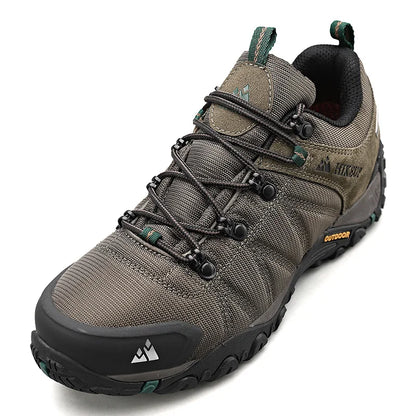 HIKEUP Four-Season Men's Hiking Shoes Outdoor Sports Genuine Leather Wear-Resistant Climbing Shoes Rubber Sole Trekking Sneaker