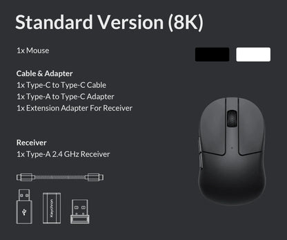 Keychron M4 Wireless Optical Mouse, Bluetooth & 2.4GHz Gaming Mouse, USB Type-C Wired Mouse, 26,000 DPI PixArt 3395 Ultra-Light Rechargeable Mouse
