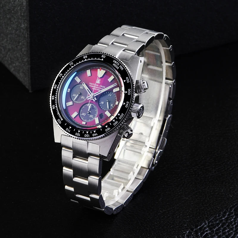 Tactical Frog V2 Solar Chronograph Men Watch Sapphire Crystal Mirror Ceramic Bezel VS75A Eco-Drive Quartz 20Bar Waterproof Watch