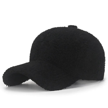 Winter Lamb Wool Solid Color Plain Baseball Cap - Warm Teddy Fleece, Face-Flattering, Structured Crown