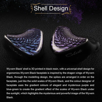 Kinera Celest Wyvern Black Dragon In-Ear HiFi Earphones 10mm LCP Dynamic Drive Music Gaming Earphones 3.5mm Type-C Lightning MIC