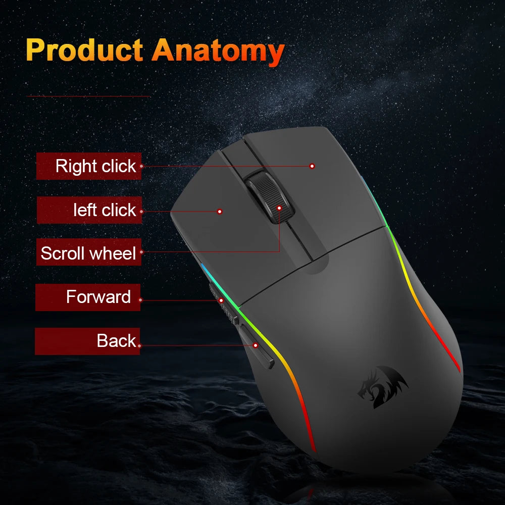 REDRAGON DEICIDE M816 PRO RGB USB Bluetooth-tuki 2.4G Langaton pelihiiri 26000 DPI 6 painiketta pelaajalle Langalliset hiiret tietokoneelle