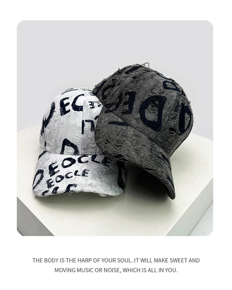New Unisex American Vintage Letter Personal Baseball Hats Breathable Broken Style Sunshade Peaked Caps Versatile Fashion Street