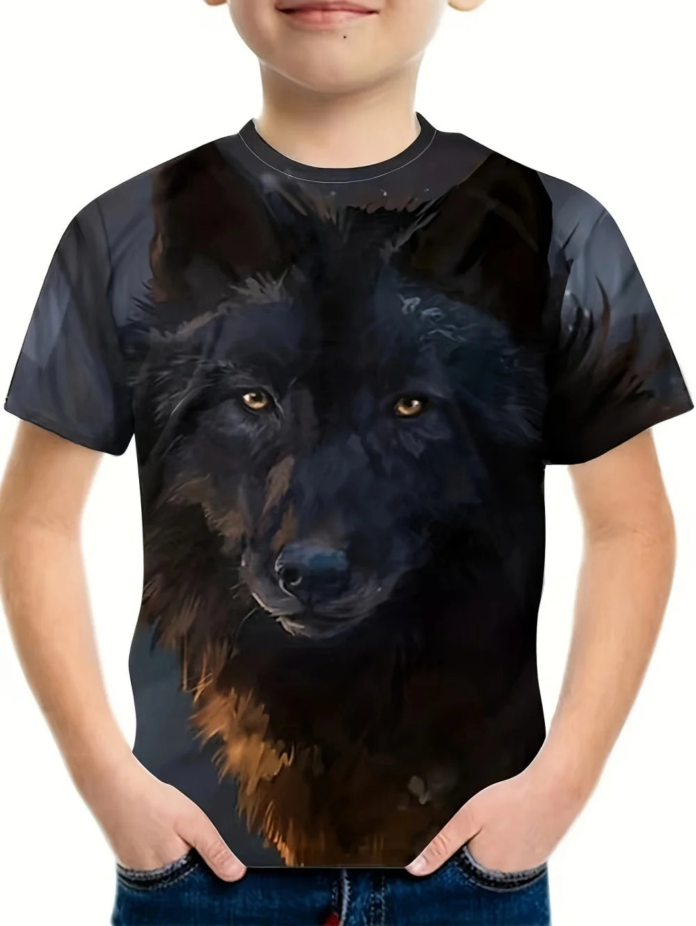 Children's T-Shirt Cool Wolf Pattern Boys' Short Sleeve Tee Summer New Round Neck Children's T-Shirt Fashion Children's Clothing