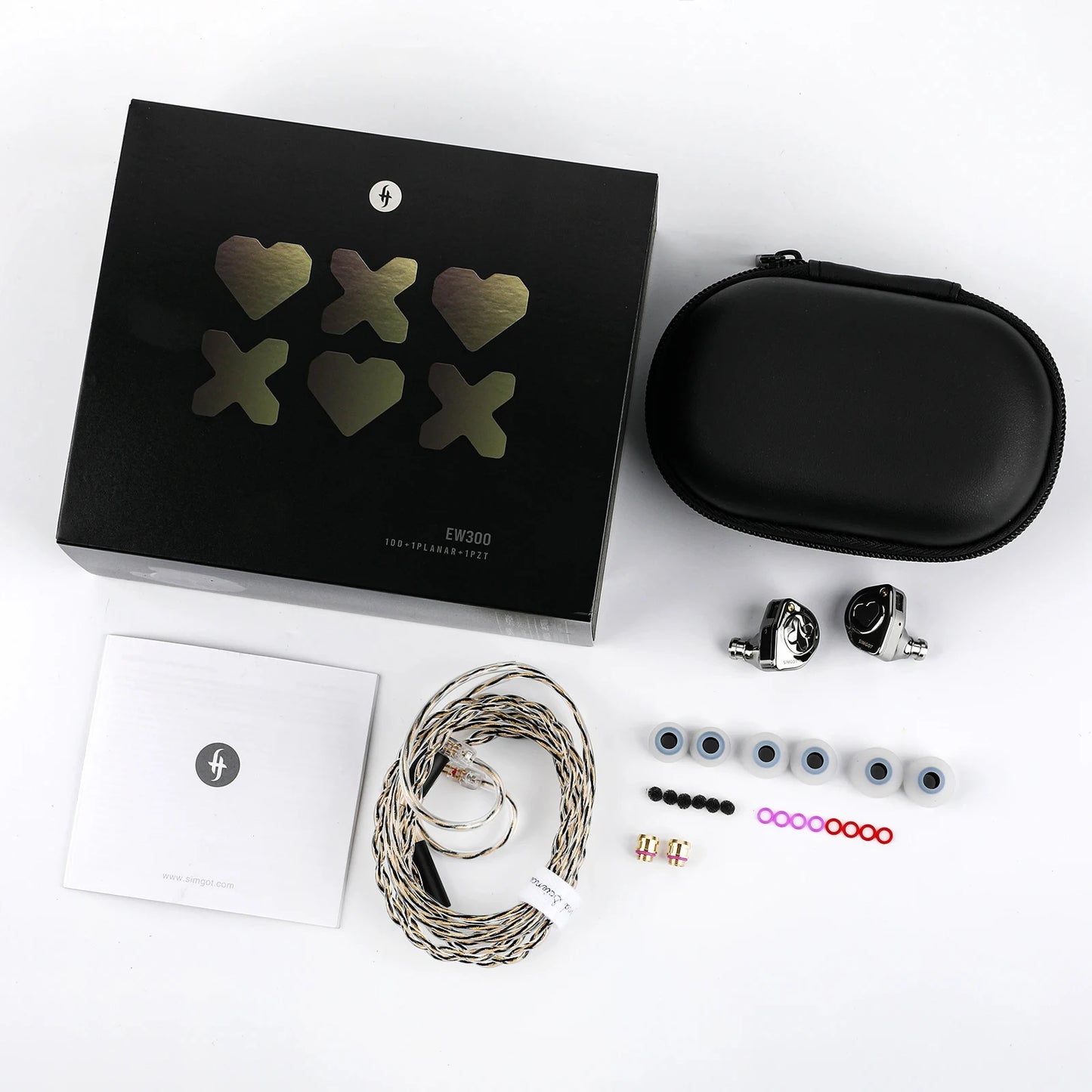 SIMGOT EW300 HiFi Hybrid IEM Earphones 1DD+1Planar+1PZT Driver Wired Earbuds with Detachable Nozzles Silver-Plated OFC Cable for Music