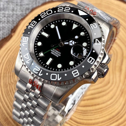 NH34A 200M Waterproof 40mm NH34 GMT Sapphire Luminous Automatic Movement Diving Watch Men Steel Bracelet Black Grey Insert