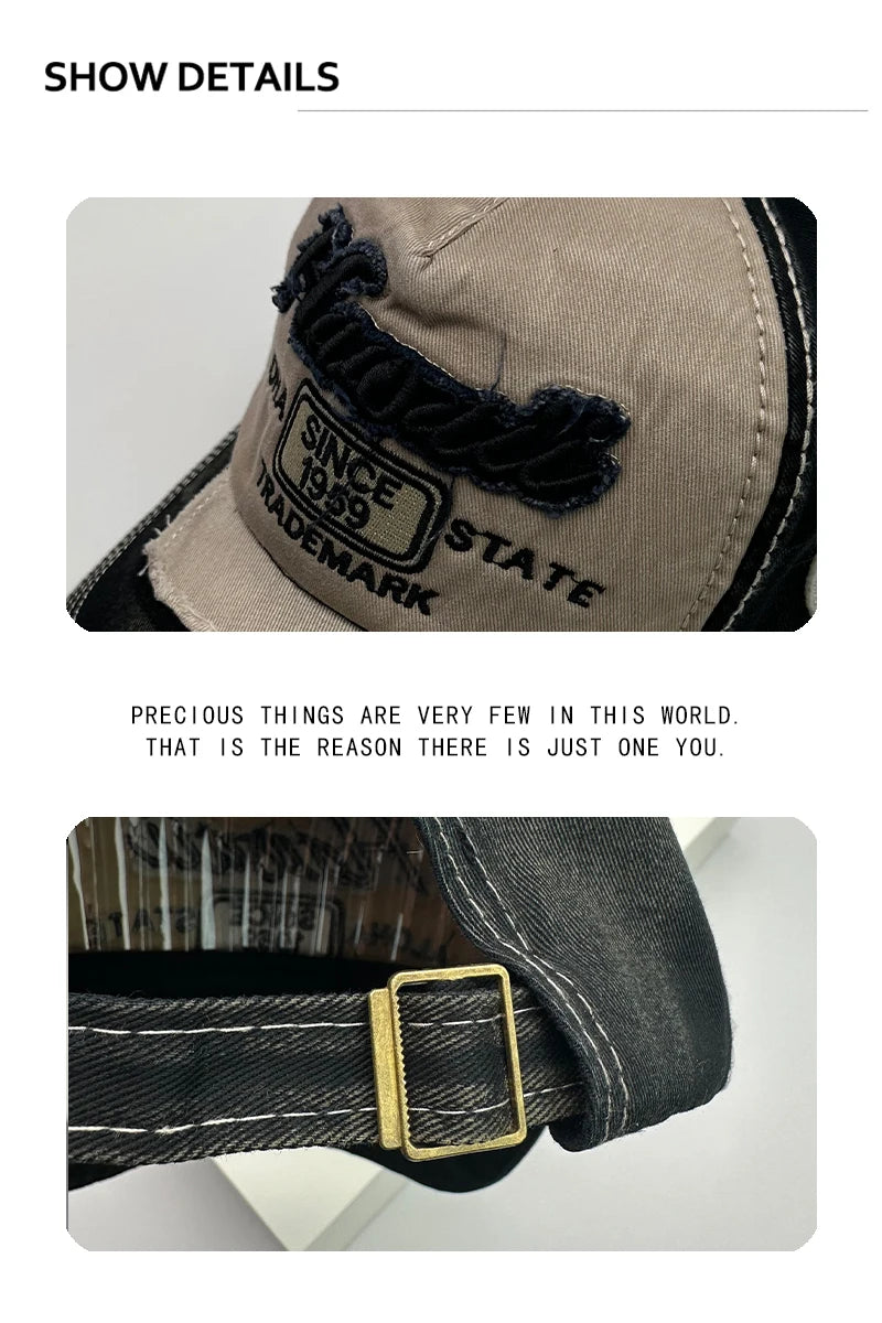 Korean Vintage Washing Men Women Baseball Hats Cotton Snapback Caps Embroidery New Versatile Fashion Letter Leisure Distress