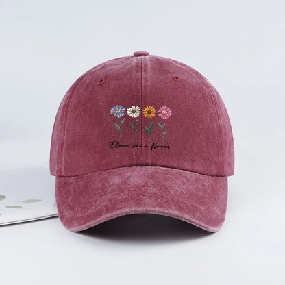 Vintage Washed Daisy Baseball Cap – Unisex “Flowers in Bloom” Letter Print Dad Cap – Outdoor Travel & Casual Sun Hat