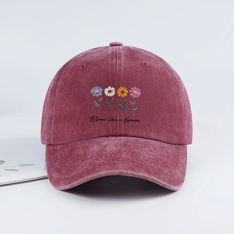 Vintage Washed Daisy Baseball Cap – Unisex “Flowers in Bloom” Letter Print Dad Cap – Outdoor Travel & Casual Sun Hat