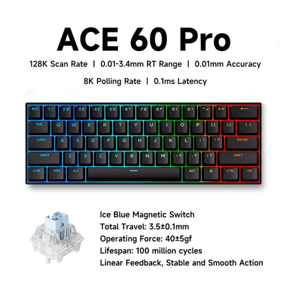 Teclado gaming MCHOSE ACE 68 con switches magnéticos Hall Effect, Rapid Trigger, RGB programable, 8K Hz y funciones DKS/MT/TGL/RS/SOCD