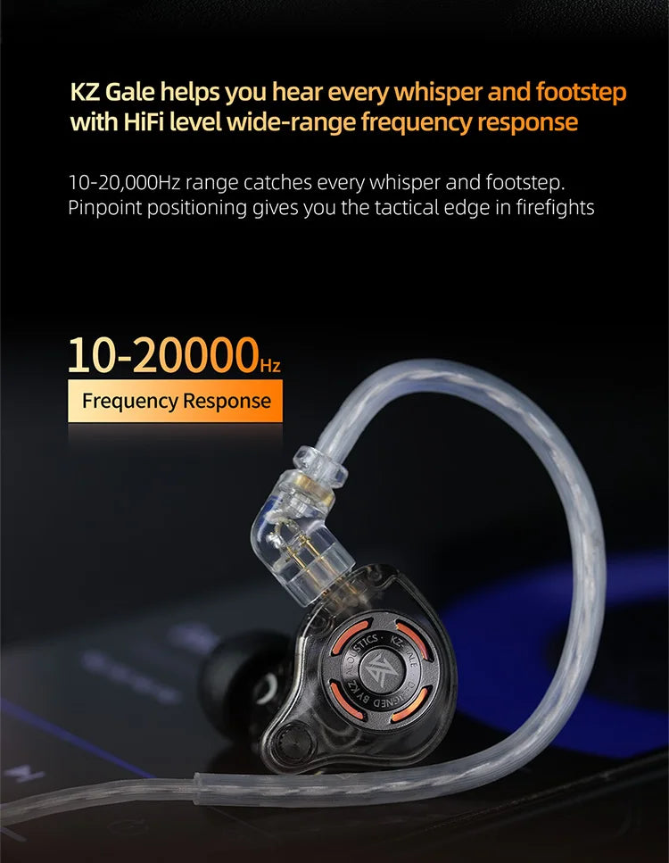 KZ Gale Gaming IEM Earphones – HiFi Super-Linear Driver In-Ear Monitor with Detachable Silver-Plated 2-Pin Cable
