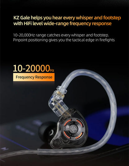 KZ Gale Gaming IEM Earphones – HiFi Super-Linear Driver In-Ear Monitor with Detachable Silver-Plated 2-Pin Cable