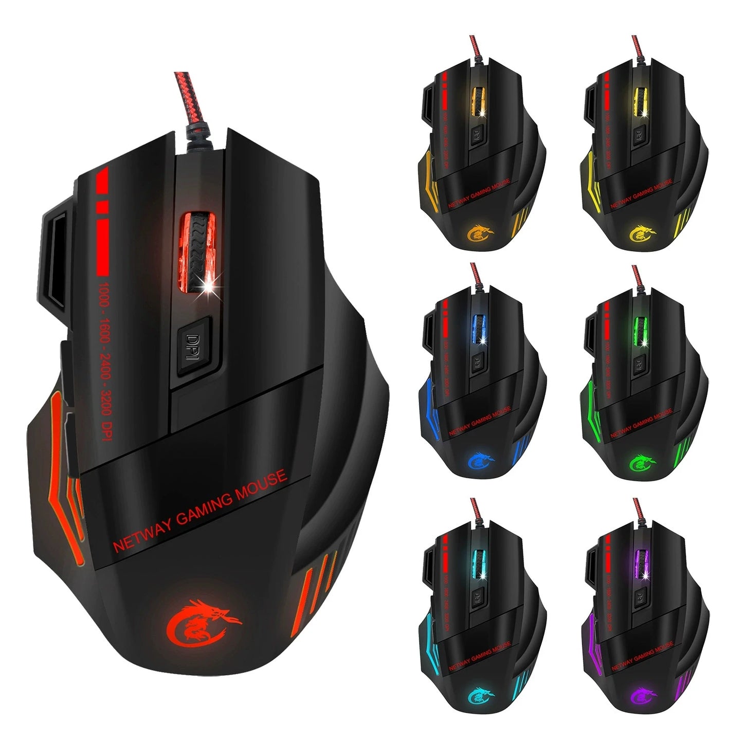 Professional Gaming Wired Mouse 5500 DPI Optical Ergonomic Mouse with 7 Buttons, RGB Backlit USB Gaming Mouse for PC Laptop
