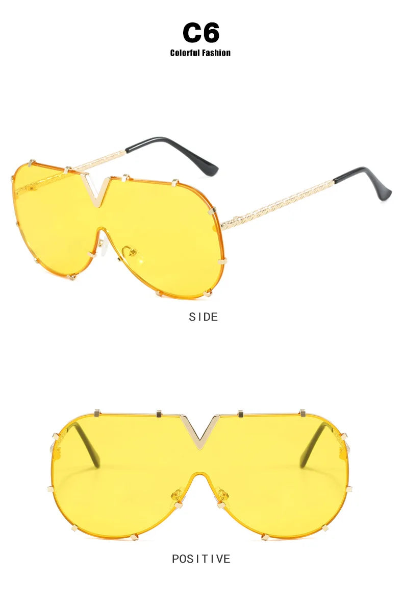Trendy Rivets Metal Frame Oversized Pilot Women Sunglasses Brand Design Men Sunglass UV400 Outdoor Driving Travel Luxury Goggles