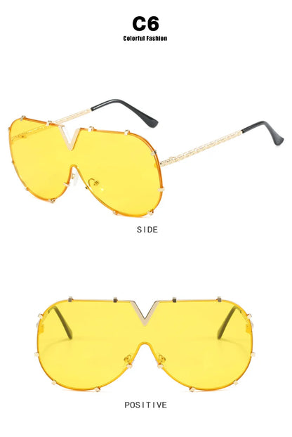 Trendy Rivets Metal Frame Oversized Pilot Women Sunglasses Brand Design Men Sunglass UV400 Outdoor Driving Travel Luxury Goggles