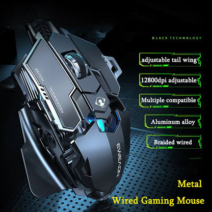 Mechanical Metal Gaming Mouse Wired Ergonomic RGB Gaming Mouse, 12800 DPI Optical USB Gaming Mouse with 7 Programmable Buttons for PC & Laptop