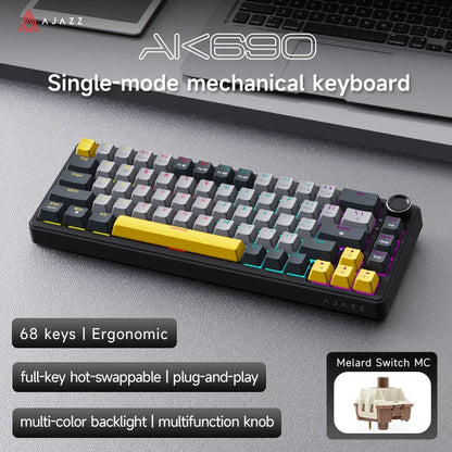 AJAZZ AK690 Clavier mécanique à 65 %, toutes les touches remplaçables à chaud, filaire USB Plug-and-Play, rétroéclairage mixte, 68 touches, clavier gaming pour ordinateur portable et PC