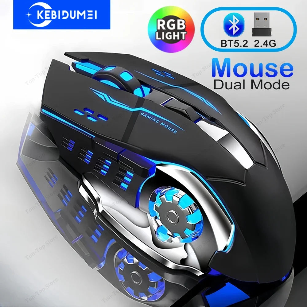 KEBIDUMEI dvonačinski Bluetooth 5.2 miš 2.4G bežični miš RGB gaming miš, punjivi tihi miš 3600 DPI za prijenosno računalo