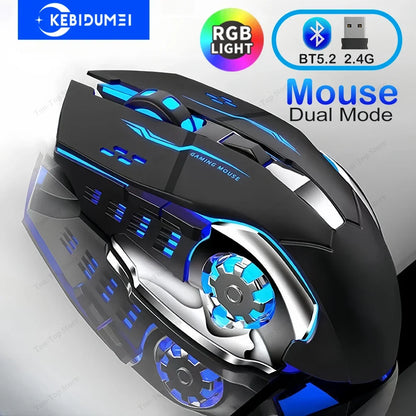 KEBIDUMEI dvonačinski Bluetooth 5.2 miš 2.4G bežični miš RGB gaming miš, punjivi tihi miš 3600 DPI za prijenosno računalo