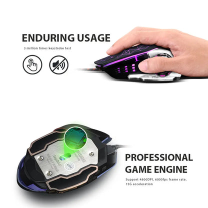 INPHIC W2 Gaming Mouse 8800 DPI Wired USB Optical Mouse with 6 Programmable Buttons, Silent Click, Ergonomic Design & RGB Breathing Light