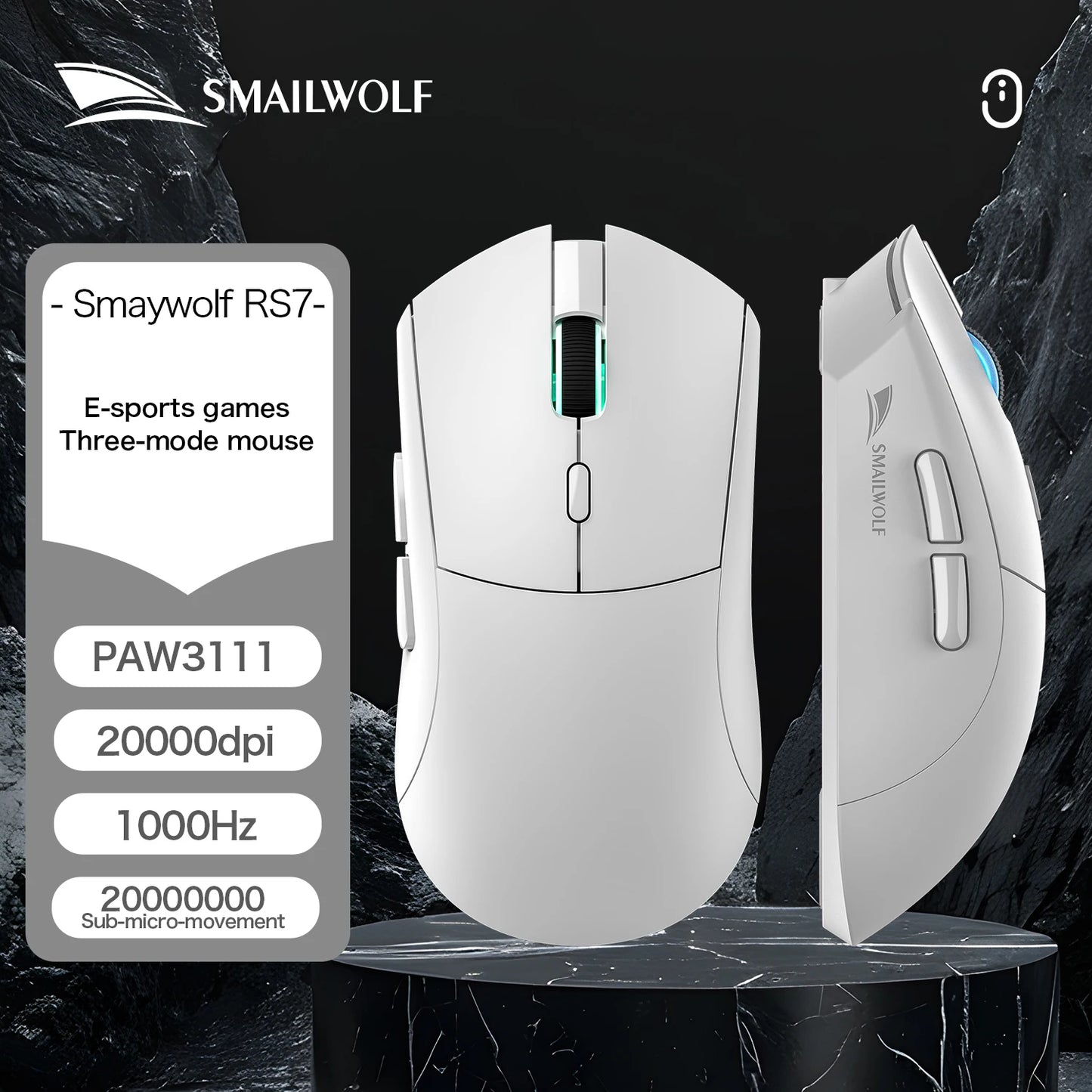 SMAILWOLF RS7 Bluetooth Wireless Gaming Mouse, PAW3311 Sensor, 20000 DPI Rechargeable Gaming Mouse with Macro Driver for PC, Laptop & Office