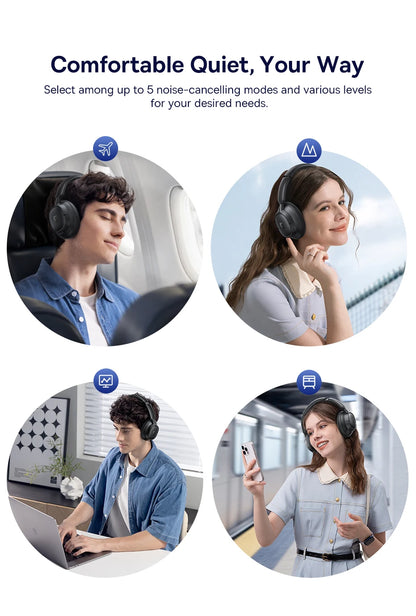 Baseus Bass EH10 NC Noise Cancelling Wireless Headphones Bluetooth 6.0 Over Ear Headset with 45dB ANC, 80H Battery, Hi-Res Audio & AI Calls