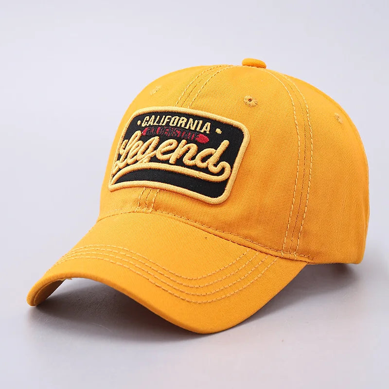 Cappellino da baseball con lettera ricamata in 3D, cappellino LEGEND in puro cotone con visiera ricurva e finitura lavata, adatto agli sport all’aria aperta e alla protezione dal sole